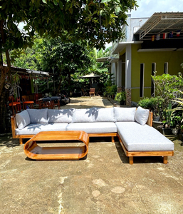 Outdoor Sectional Garden <b>Sofa</b> <b>Wood</b> <b>Frame</b> Cushioned Patio Couch with Daybed Modern Outdoor Seating for Sunroom - Product Image 3