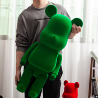 Grande Statue d'Ours en Résine Floquée 80cm Faite à la Main Peinte à la Main Texture Velours de Luxe Style Bearbrick Décoration Moderne Maison Art Jouet