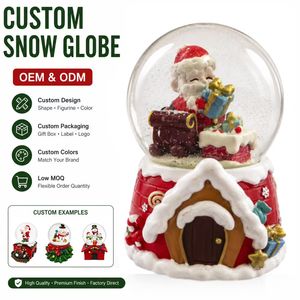 Globo de Nieve Navideño Personalizado con <span class=keywords><strong>Santa</strong></span> <span class=keywords><strong>en</strong></span> Trineo y Base de Casa de Jengibre Roja para Decoración de Mesa Navideña y Regalos - Product Image 1