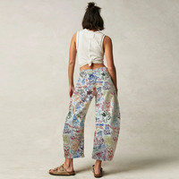 Pantalon en jean ample à motif floral pour femmes