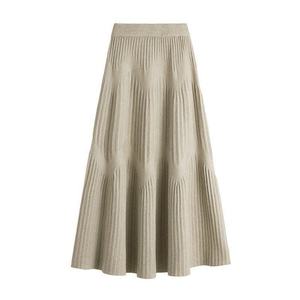 Nouvelle jupe mi-longue en tricot plissée unie décontractée et polyvalente pour femme, idéale pour l'automne et l'hiver - Product Image 1