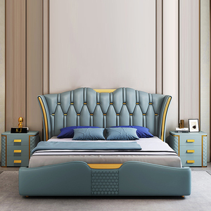 Giường ngủ bọc da Ý, đầu giường cao, khung giường bằng da mềm, bộ nội thất phòng ngủ, thiết kế hiện đại, giường cỡ Queen - Product Image 4