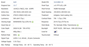 High Stability G121XN01 V0 12.1 Inch AUO LCD Module 50K Hours WLED <b>Backlight</b> 1024*768 XGA Screen for Marine Equipment - Product Image 6
