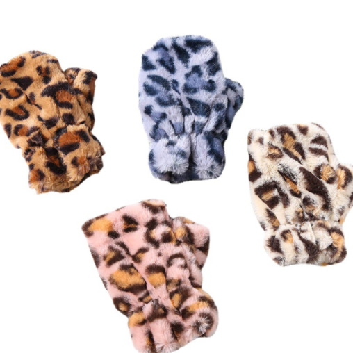 Высокая прочность низкая цена мультфильм леопардовый принт логотип половина пальца толстые теплые взрослые перчатки для женщин