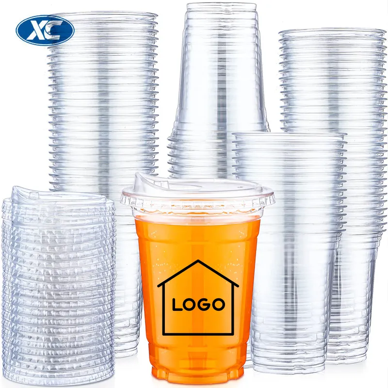 Coffee Cups Disposable Plastic Lids Wholesale Pet In Bulk Custom Logo Printed Wine 16Oz And Straws Clear Lid Tumbler Cup