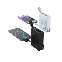 Batterie externe magnétique sans fil 10000 mAh avec prise CA, câble Type-C et Lightning intégré, chargeur portable USB PD20W avec support de charge pour montre