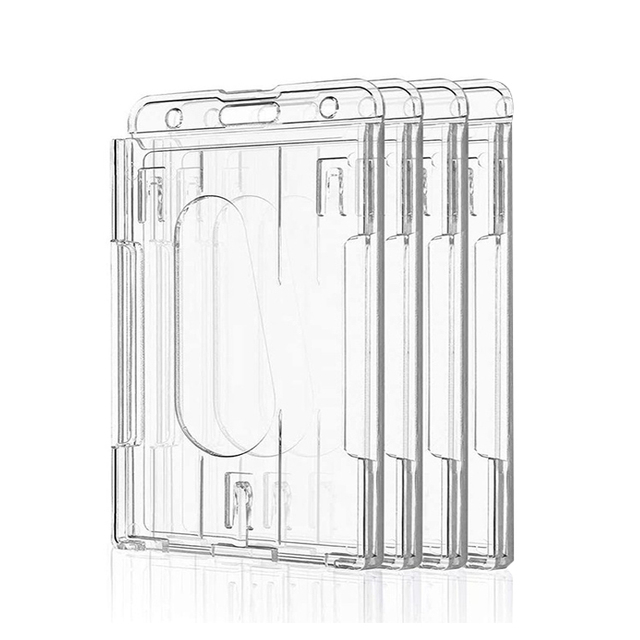 Vertical Hard Plastic ID Card Badge Holder Without Thumb Slot for Keyring Clip Retractable Lanyard