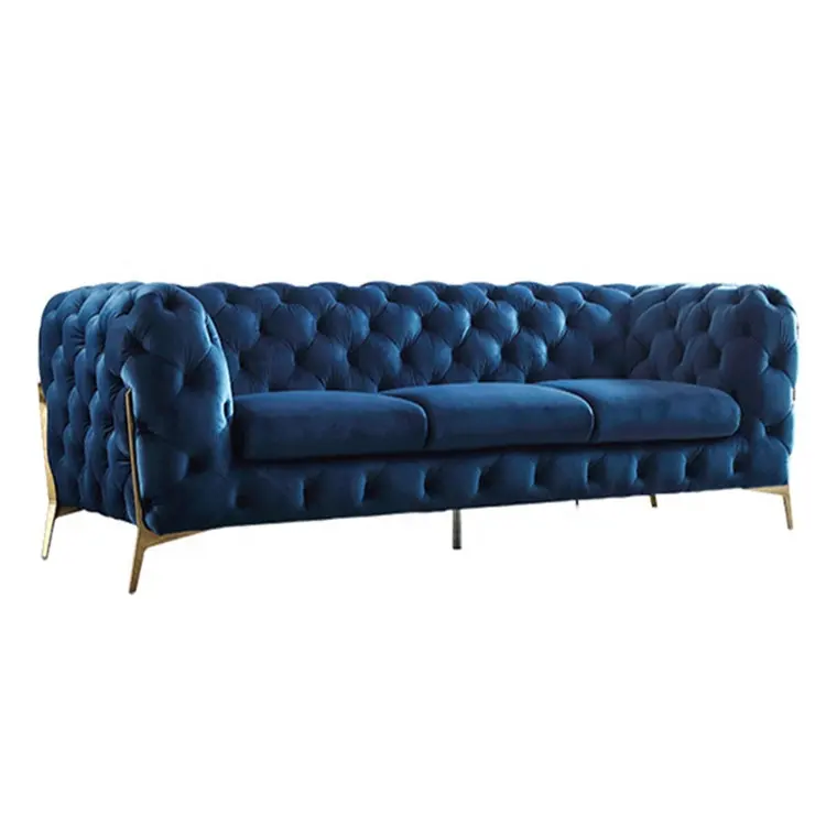 Kommerzielles Sofa Neue samt getuftete Couch aus blauem Samt Schnitts ofa Wohnzimmer möbel/Wohnzimmer Sofas