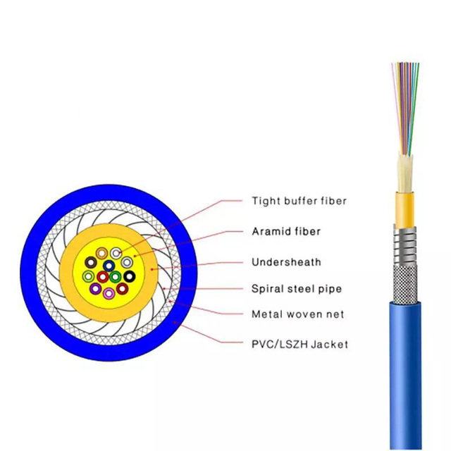 Indoor armoured cable spiral steel 12 core single mode GJSFJV PVC LSZH jacket