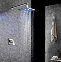 HOMEDEC Ensemble de pommeau de douche carré en acier inoxydable chromé à pression d'eau avec LED à 3 couleurs changeantes