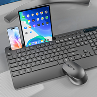 2.4G Ergonomisch Draadloos Computertoetsenbord met Telefoon/Tablet Houder, Kantoor Toetsenbord met Polsteun, Stil Toetsenbord en Muis
