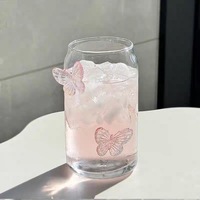 Inspiré mignon papillon peut tasse en verre avec haute valeur esthétique Simple café paille tasse haute borosilicate verre Sipper