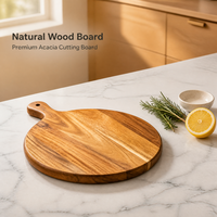 Planche de service ronde en bois d'acacia avec poignée pour pizza, nouveau design