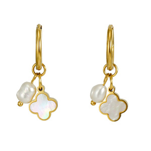 Boucles d'oreilles en acier inoxydable plaqué or 18 carats avec perles et coquillages, style européen et américain, vente en gros pour femmes - Product Image 6
