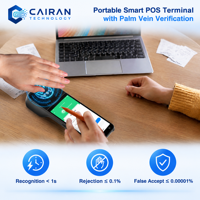POS Mobile Cairan Bluetooth Pembayaran Palm Vein 5.5 Inci Android 14 NFC QR Barcode Inventaris Kafe Bistro Retail Genggam Pintar