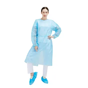 Top Quality Water Resistant PP+PE Isolation Gown Disposable Visit Gown With Fast Delivery