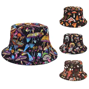 Chapeau de pêcheur unisexe printemps et été avec motif imprimé sur tout le chapeau de soleil extérieur Double face porter casquette de protection solaire de plage