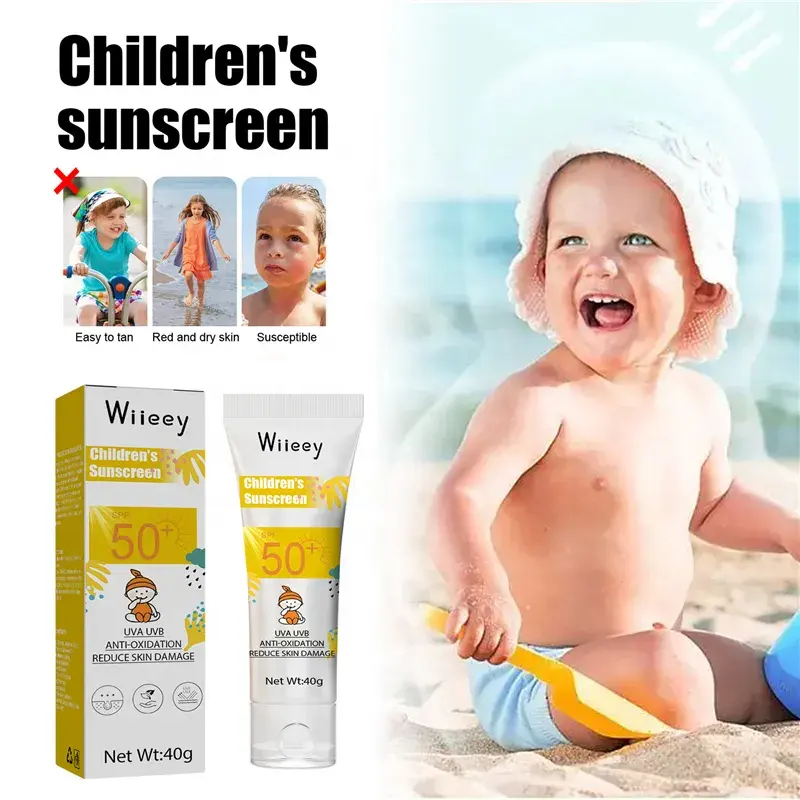 Wiieey Vegan Natural Organic Reduce Skin Damage UVA UVB Anti-Oxidation Safe SPF 50 For Baby Kids Sunscreen Cream