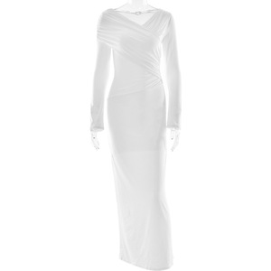 Elegante Vestido Largo para Mujer, Cuello en V, Asimétrico, Ajustado, Vestido de Noche, Cintura Natural, Cómodo, Moderno, Ropa Casual - Product Image 5