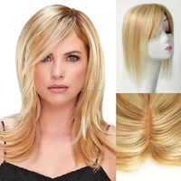 Nuevo estilo, pieza de cabello humano, línea de cabello Natural, 12x13cm, tupé de cabello dorado, pelucas humanas para mujeres de cabello fino
