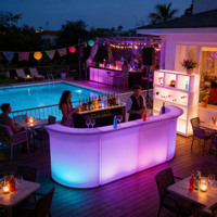 Ensemble de comptoir de bar moderne à LED, grand format, émettant de la lumière, pour extérieur, mobilier en plastique avec assemblage gratuit