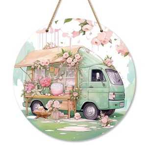 Letrero de madera con diseño de flores de primavera, decoración circular para el hogar, artículo colgante para sala de estar, balcón exterior - Product Image 5