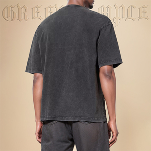 <span class=keywords><strong>T</strong></span>-<span class=keywords><strong>shirt</strong></span> personnalisé pour homme, coupe ample, 250G, en pur coton, délavé et usé style rétro, tendance, <span class=keywords><strong>marque</strong></span> OEM - Product Image 3