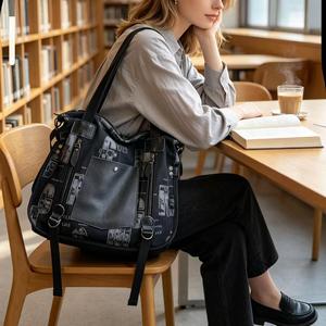 Personalized print <b>canvas</b> <b>bag</b> big Genuine Leather Shoulder <b>Bag</b> vintage Letter Print Single Strap Women's <b>Bag</b> - Product Image 1