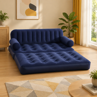 Sofá Cama Inflable 5 en 1, Moderno, Reclinable, Multifuncional, de PVC Azul, Doble Revestimiento, Plegable, para 2 Personas, para Dormitorio o Exterior
