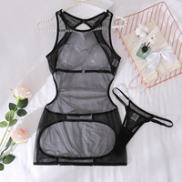 Mini robe creuse sexy sexy pour filles ensemble de 2 pièces Culotte en maille et cercles Lingerie