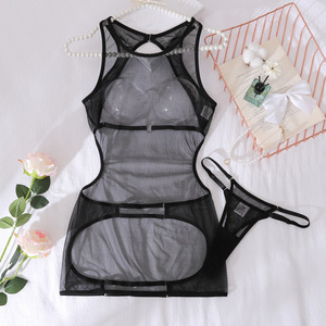 Sexy <span class=keywords><strong>chicas</strong></span> caliente seductor <span class=keywords><strong>Mini</strong></span> vestido hueco Tanga 2 piezas conjunto círculos malla Culotte Lencería - Product Image 6