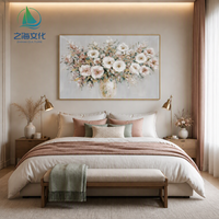Bouquet floral romantique sur toile, peinture de fleurs roses et blanches, art mural avec cadre en bois doré