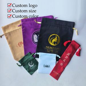 Pochette en satin faite à la main avec cordon de serrage, logo personnalisé, emballage textile rond pour bijoux, pour boucles d'oreilles et colliers, cadeaux - Product Image 6