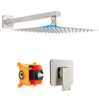 Système de douche pluie 12 pouces avec tête en acier inoxydable 304, robinet en laiton nickel brossé, kit encastré