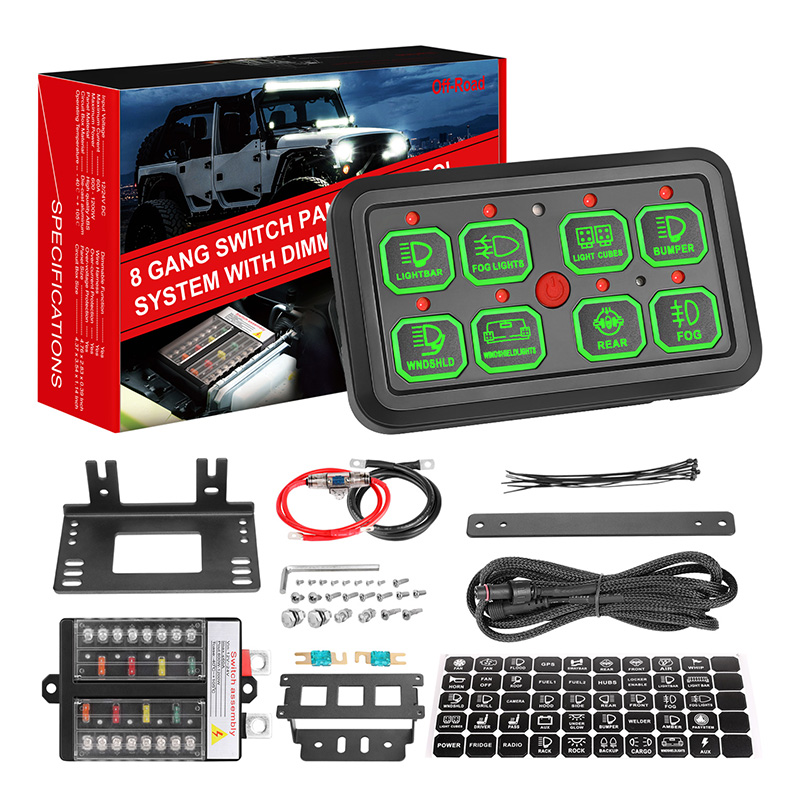 Для любого автомобиля с зеленой светодиодной подсветкой, автомобильный 8 калибр, кулисный переключатель, панель для автомобилей, домов на колесах, грузовиков