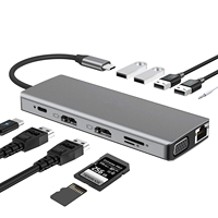 Base de Conexión Universal para Portátil USB-C 12 en 1, Salida de Video Triple MST Hub con HDMI Dual 4K, VGA, RJ45 Ethernet, Adaptador de Entrega de Energía de 100W