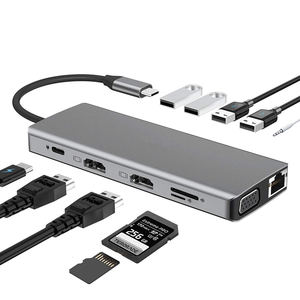 Base de Conexión Dual USB Tipo-C de 12.1 Pulgadas para 3 Monitores, RJ45, Audio de 3.5mm, SD/TF, Hub USB 3.0, PD100W, 10+ Puertos, en Stock - Product Image 1
