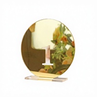 Numéros de table personnalisés en acrylique 3D pour mariage, dorés, transparents, modernes, circulaires, imprimés en sérigraphie, 6 po x 4,0 po, avec base pour panneau de place