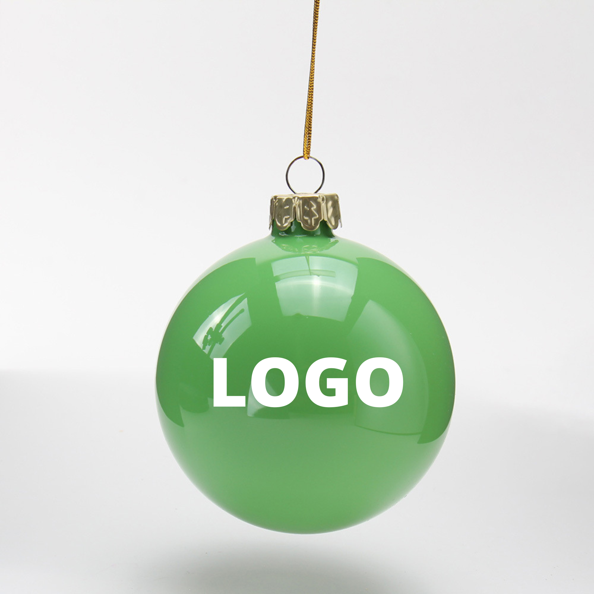 Custom Logo Printed Luxury Green Fabric Decorated Glass Christmas Balls