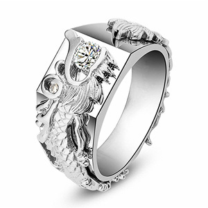Retro S925 plateado dragón anillo Feng Shui valientes tropas riqueza suerte tallado abierto Ajustable anillos joyería para Mujeres Hombres - Product Image 6