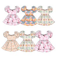 Robe d'été pour filles et tout-petits, motif floral, style princesse, en tissu bambou doux, manches bouffantes, longueur genou, vêtements pour filles