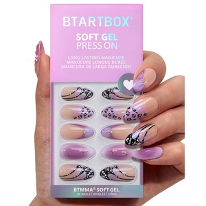 BTArtbox Faux Ongles Réutilisables en Gros, Amande Moyenne, Papillon 3D Violet, Style Français, 30 Pièces - Product Image 1