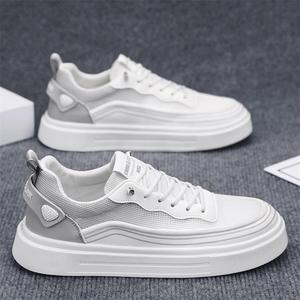 Chaussures Homme 2025 Nouvelle Collection Été Respirantes en Maille à Lacets Couleur Unie Sport Décontracté Semelle Épaisse Tendance Jeunesse Polyvalentes - Product Image 2