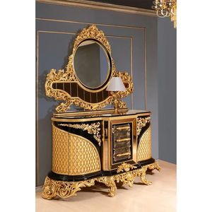 Ensemble de meubles de chambre à coucher de luxe antique royal turc du Moyen-Orient, sculpté à la main, cinq pièces, noir et or, style africain américain - Product Image 3