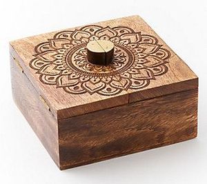 ADC Engraved Mandala Wooden Square <b>Stash</b> <b>Box</b> Pattern Lockable Organizer Case Classic Desktop Display - Product Image 1