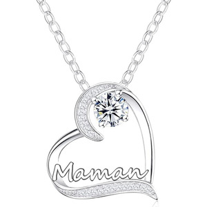 Collana con cuore in argento e ciondolo Maman con diamante per donna, regalo romantico, gioiello - Product Image 1