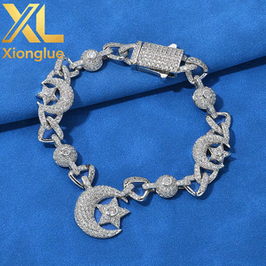Factory Custom Fine Jewelry Hip Hop 10mm Moon Star 925 Sterling Silver Bracelet Moissanite Luxury Women <b>Men</b> Chain Link Bracelets - Product Image 2