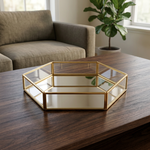 Bandeja de Almacenamiento Portátil Autoadhesiva de Acero Inoxidable con Diseño Geométrico Moderno, Marco Dorado, Forma Irregular, Duradera, Decoración para Sala de Estar - Product Image 1