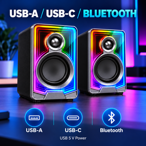 ลำโพงคอมพิวเตอร์ 2.0 แชนแนล พร้อมพอร์ต USB-A และบลูทูธ กำลังขับ 5W x 2 เสียงสเตอริโอ ไฟ Infinity Mirror ควบคุมด้วยระบบสัมผัส สำหรับเล่นเกมบนพีซี - Product Image 2
