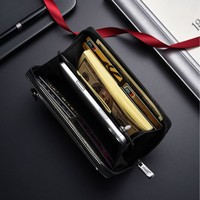 2025 Nieuwe Heren Lange Portemonnee Met Externe Kaartsleuven Zachte Pu Rits Waterdichte Jeugd Mode Clutch Telefoon Tas Polyester Voering